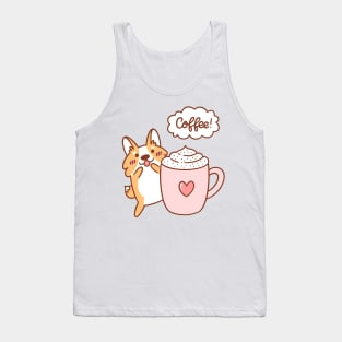 Cute Corgi with Coffee Tank Top